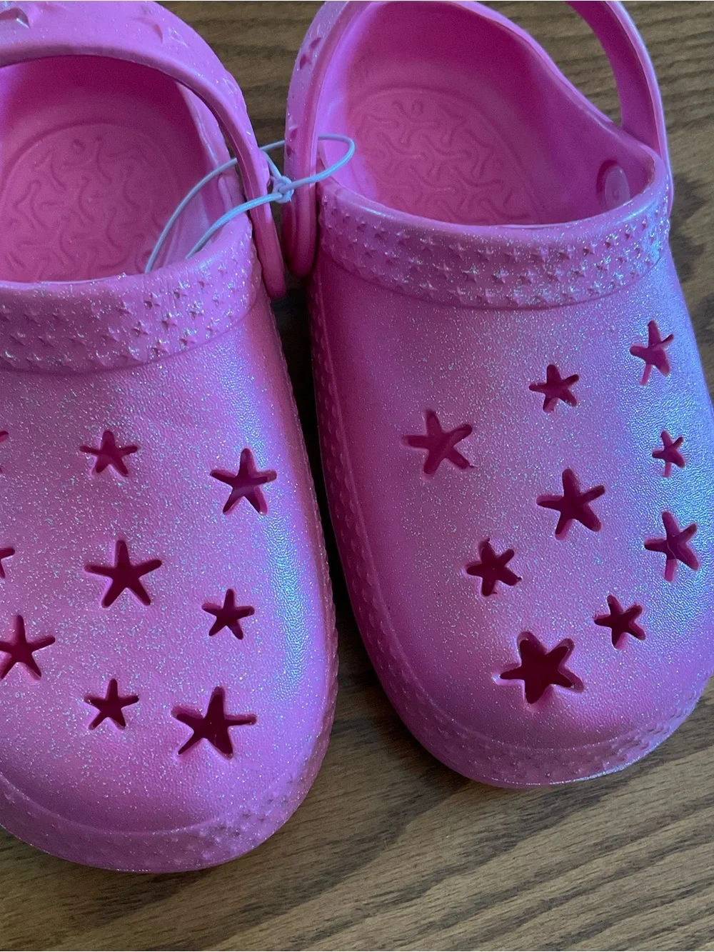 Girls’ Pink Sparkly Glitter Star-Cutout Clog-Style Sandals, Sz M (13/1)